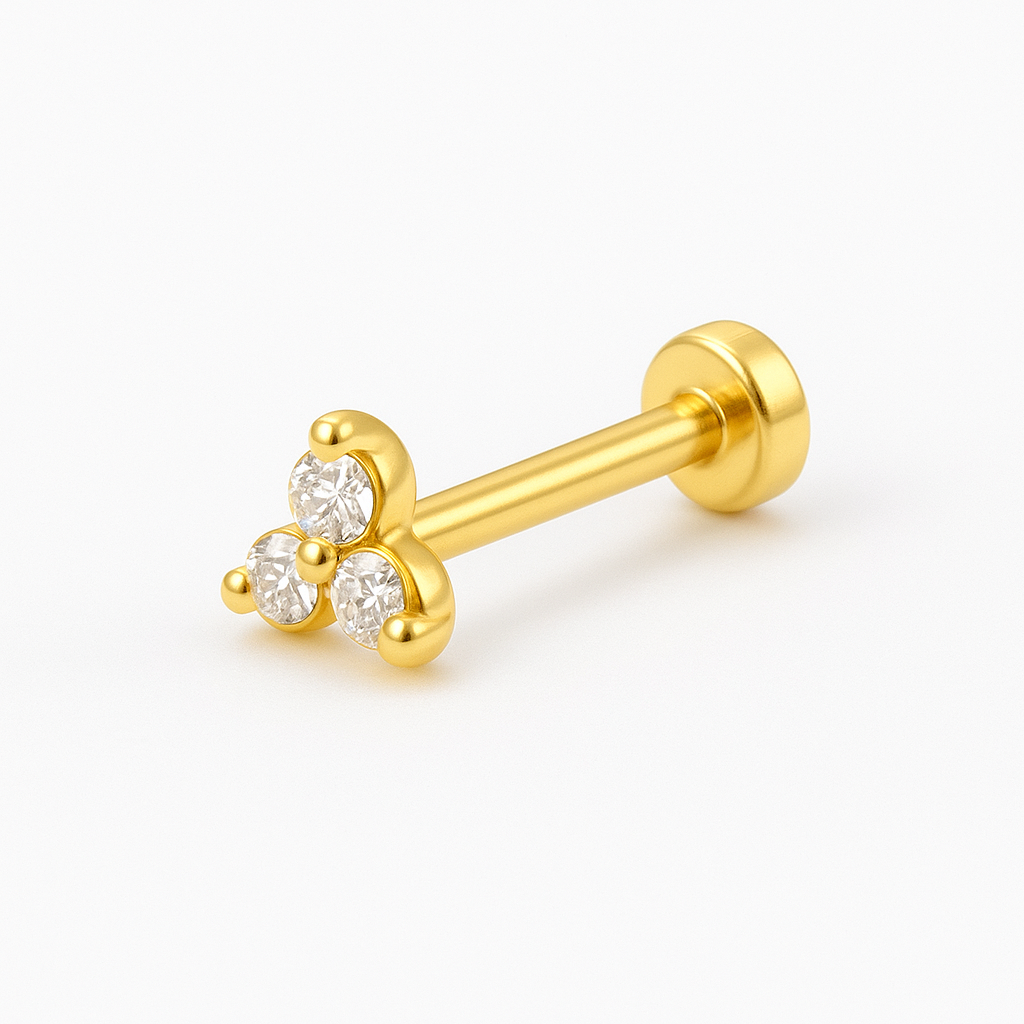 925 Sterling Silver Gold Plated Triangle Cluster Nose Pin - Image 2