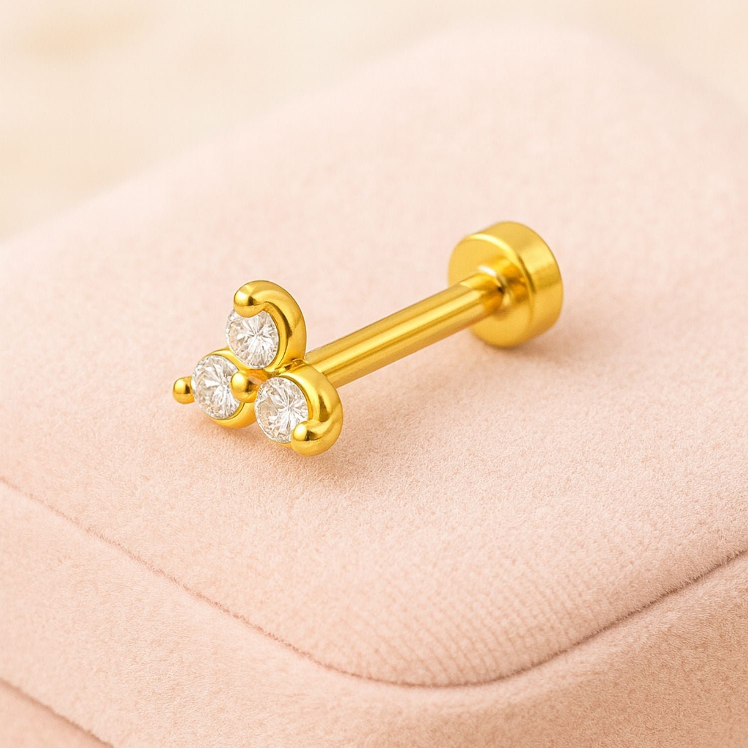 925 Sterling Silver Gold Plated Triangle Cluster Nose Pin - Image 3