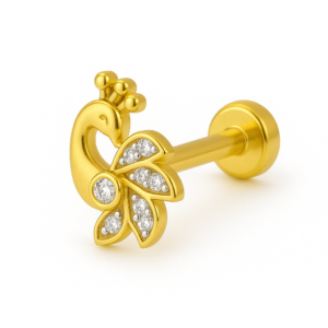 925 Sterling Silver Gold Plated Peacock Nose Pin