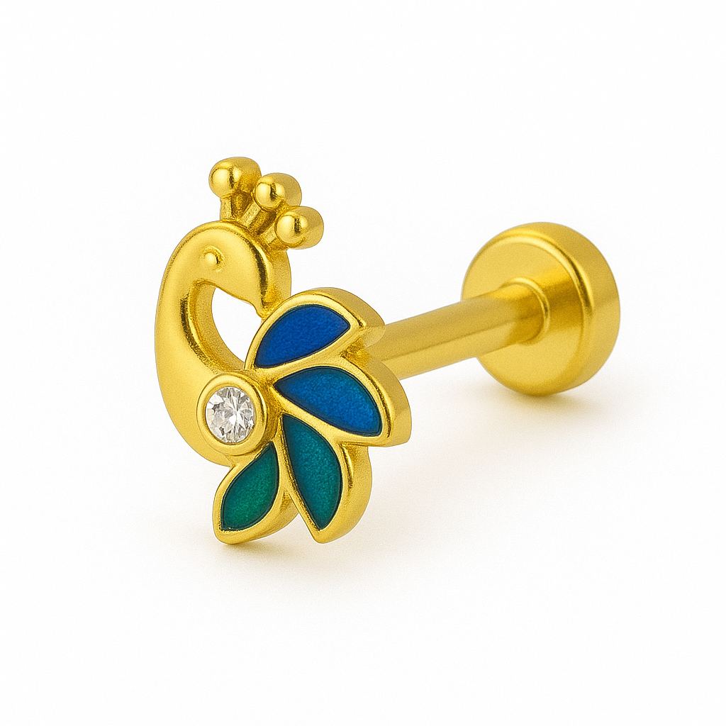 925 Sterling Silver Gold Plated Peacock Enamel Nose Pin - Image 2