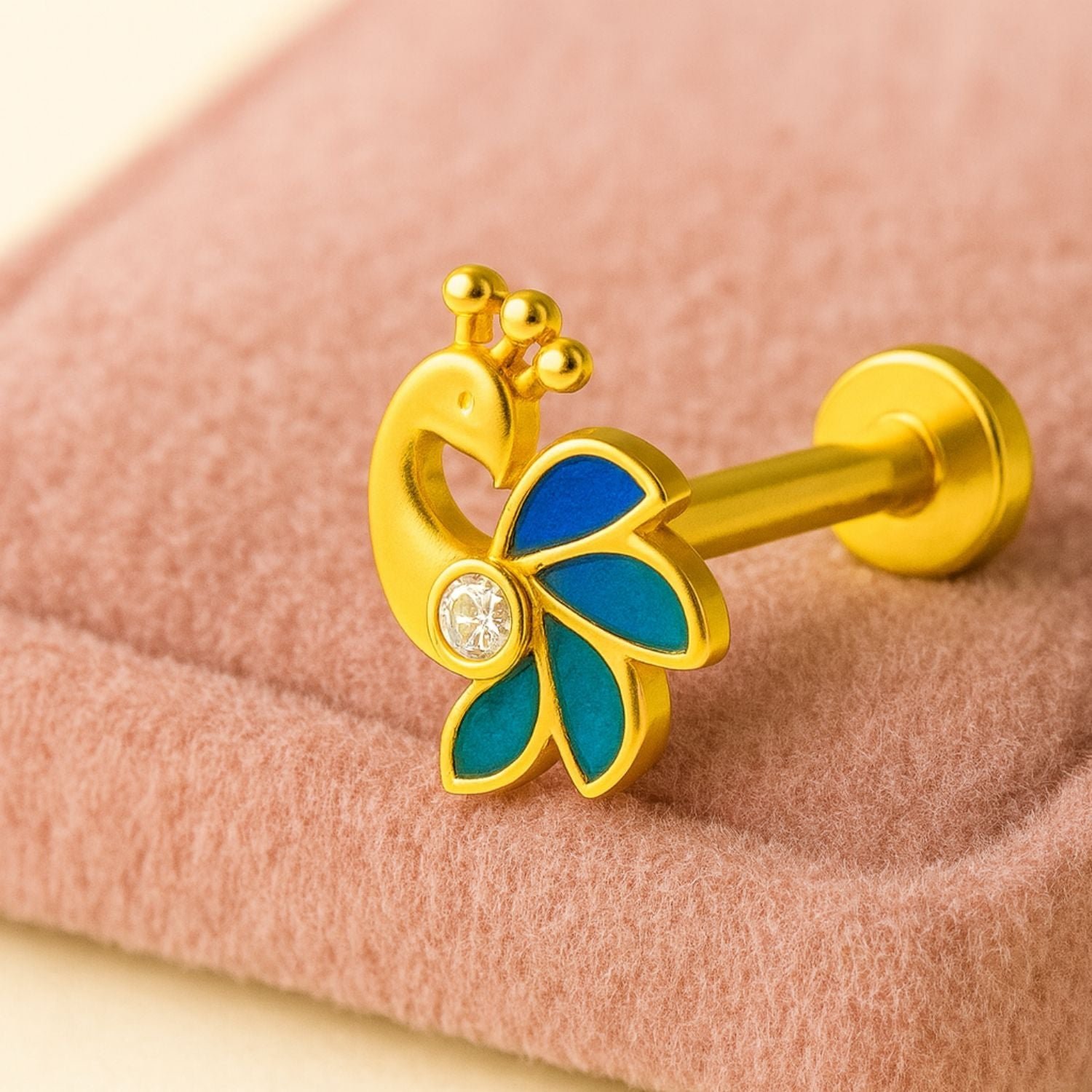 925 Sterling Silver Gold Plated Peacock Enamel Nose Pin - Image 3