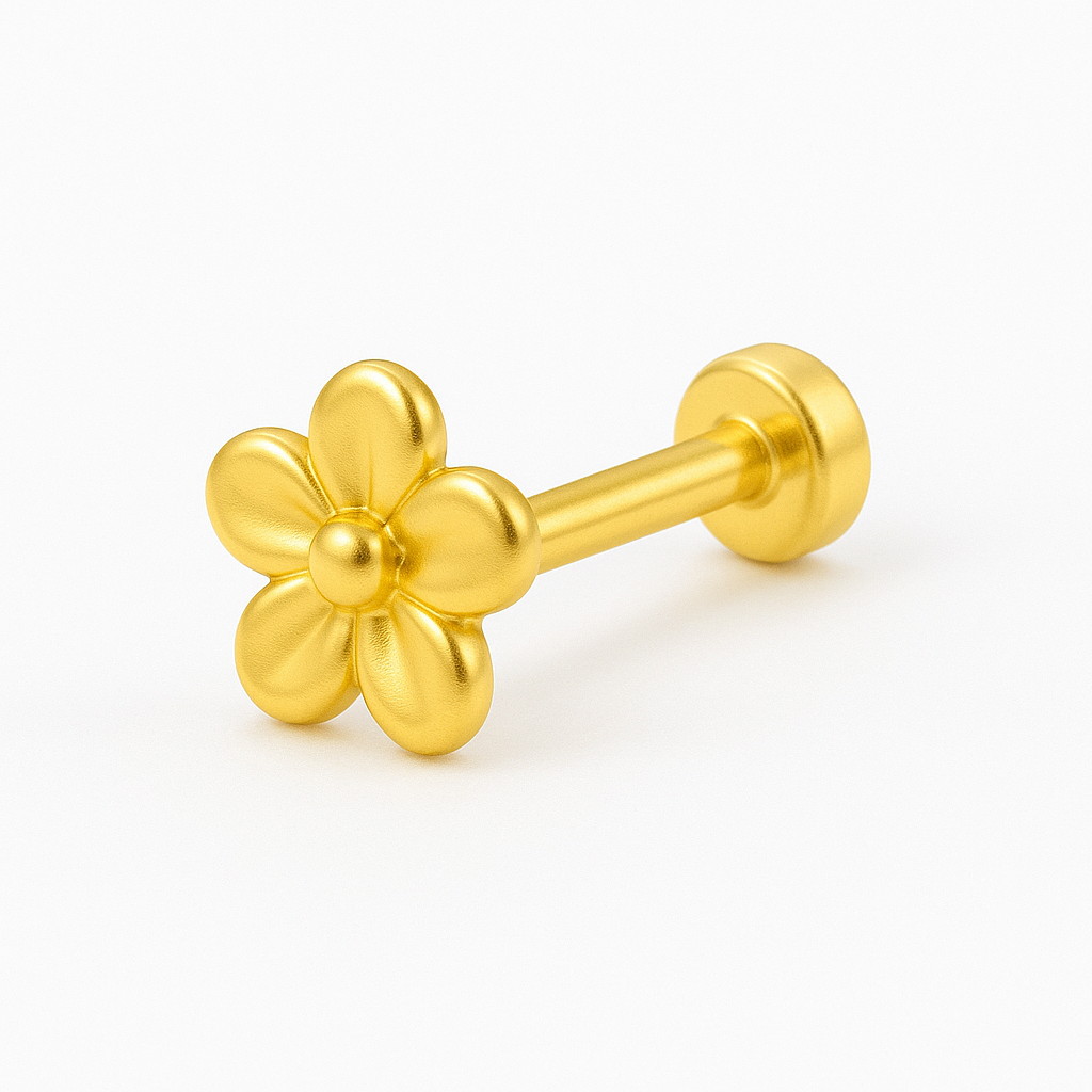 925 Sterling Silver Gold Plated Matte Flower Nose Pin - Image 2