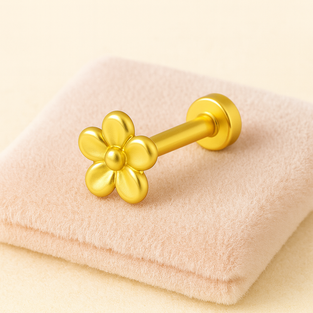 925 Sterling Silver Gold Plated Matte Flower Nose Pin - Image 3