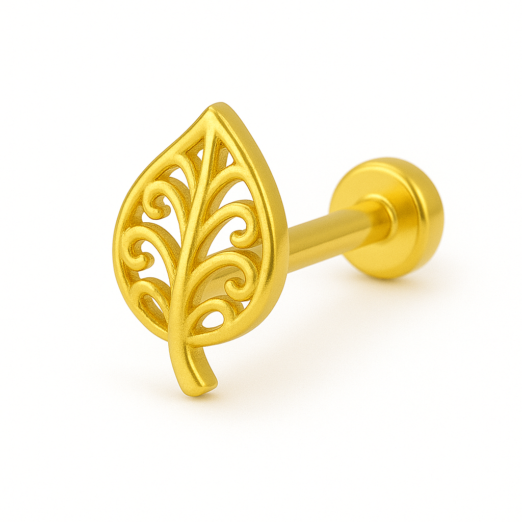 925 Sterling Silver Gold Plated Leaf Filigree Nose Pin - Image 3