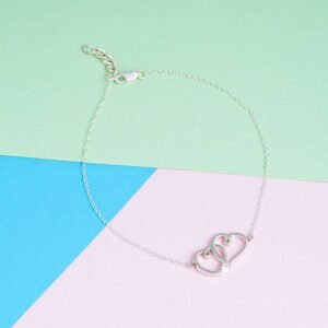 Sterling Silver Two Heart Bracelet - 925 Sterling Silver