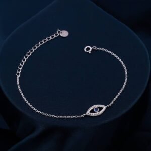 Silver Sapphire Evil Eye Bracelet - 925 Sterling Silver