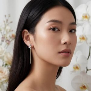 Shimmering Wing Long Drop Earrings - 925 Sterling Silver Gold Plated