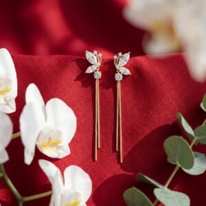 Shimmering Wing Long Drop Earrings - 925 Sterling Silver Gold Plated